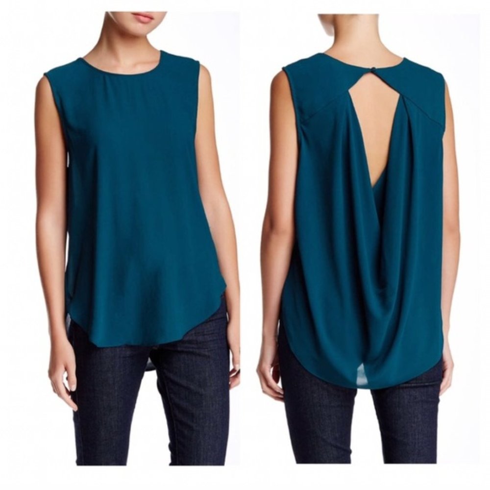 Willow & Clay Drape Back Date Night Tank Teal XS Blue